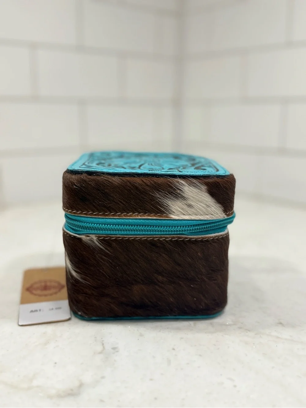 Turquoise and Brown Leatherette Jewelry Case